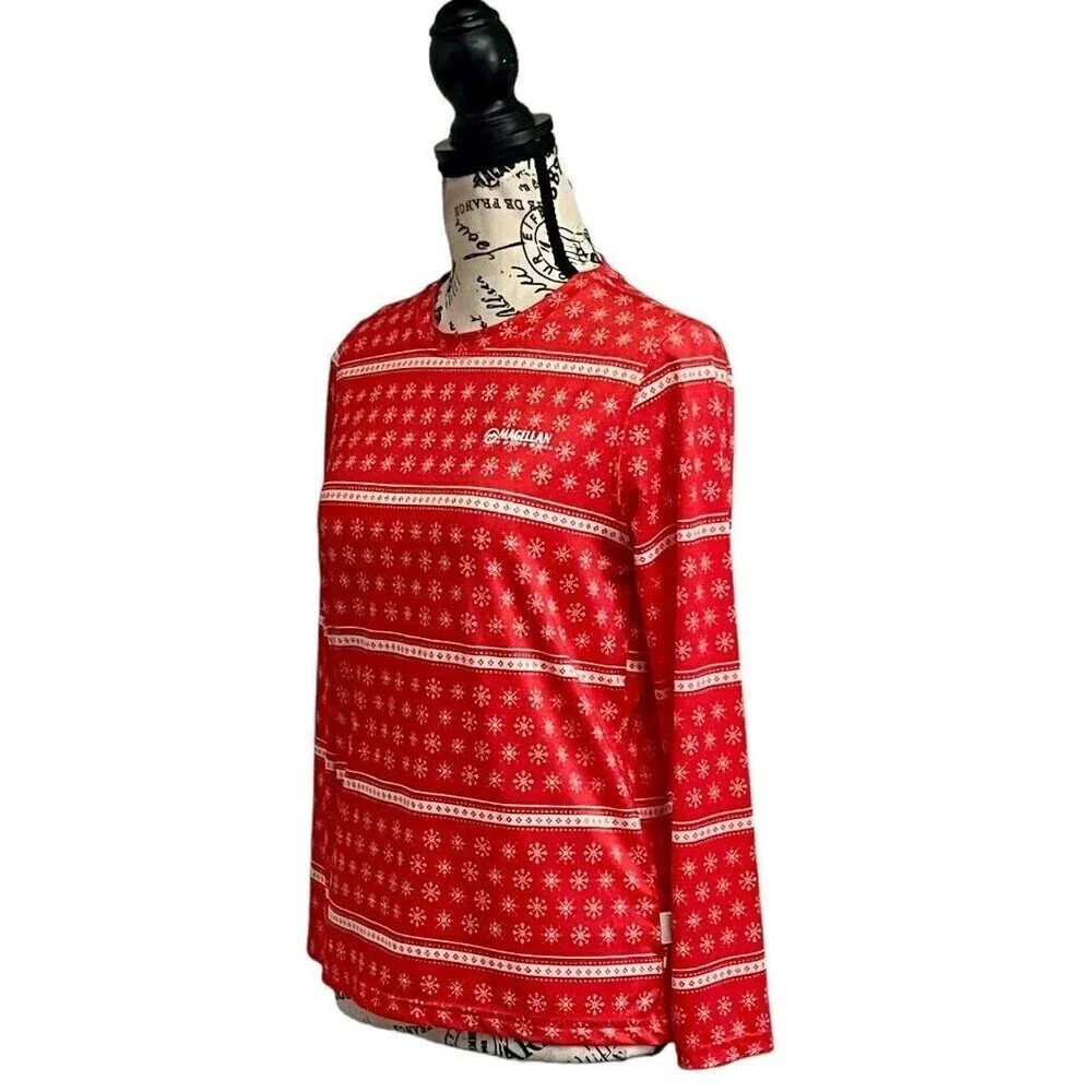 Magellan Outdoors Women’s Christmas Long Sleeve Fishing Shirt Small Red - Picture 3 of 10